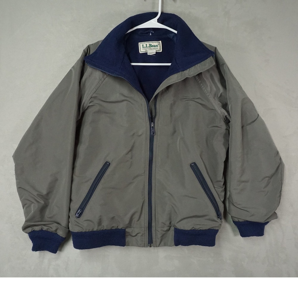 Vintage LL Bean Warm-Up Jacket Mens Large Gray Blue Fleece Lined Made in USA